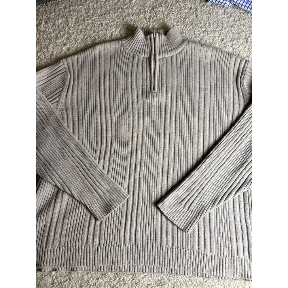 Wilke rodriguez Ribbed mens Sweater Size‎ XL Beige Ribbed  1/4 Zip mock neck